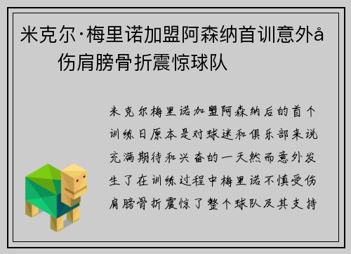 米克尔·梅里诺加盟阿森纳首训意外受伤肩膀骨折震惊球队